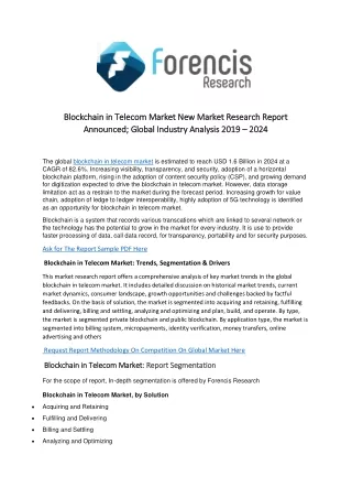 Blockchain In Telecom Market Global Industry Analysis, Competitive Insight And Key Drivers; Research Report 2019 : 2023