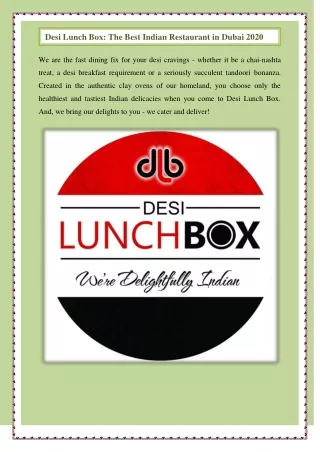Desi Lunch Box: The Best Indian Restaurant in Dubai 2020