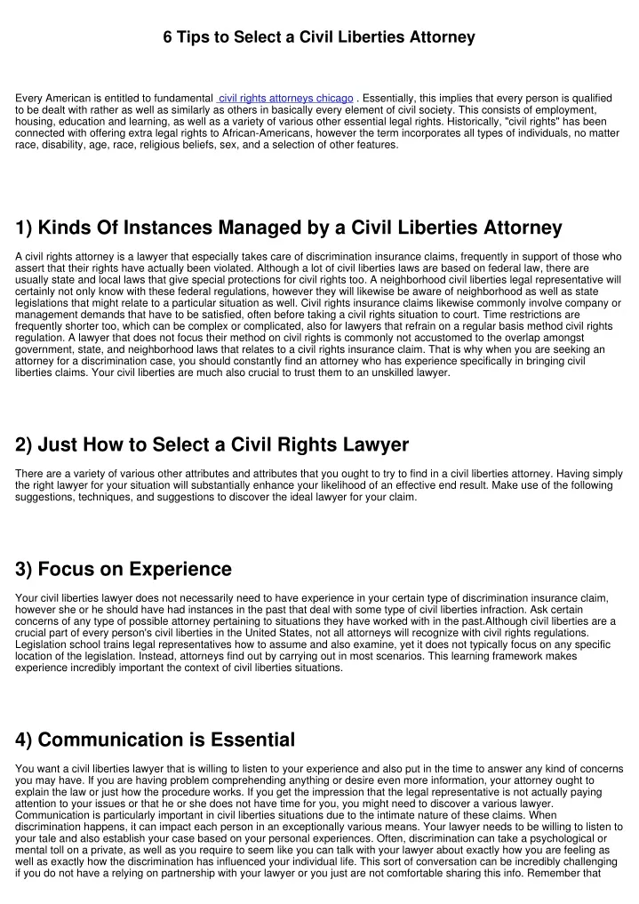 6 tips to select a civil liberties attorney