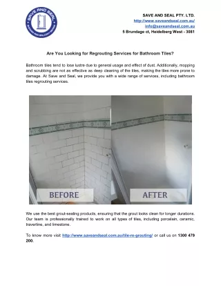 Are You Looking for Regrouting Services for Bathroom Tiles?