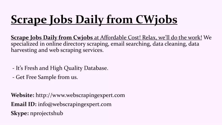scrape jobs daily from cwjobs