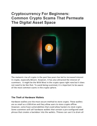 Cryptocurrency For Beginners Common Crypto Scams That Permeate The Digital Asset Space