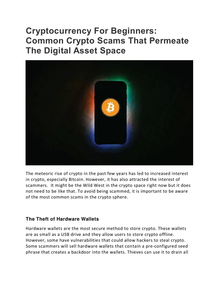 cryptocurrency for beginners common crypto scams