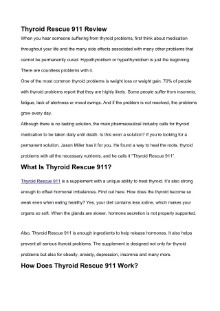 Thyroid Rescue 911 Review - Simple way to cure Thyroid Dysfunction