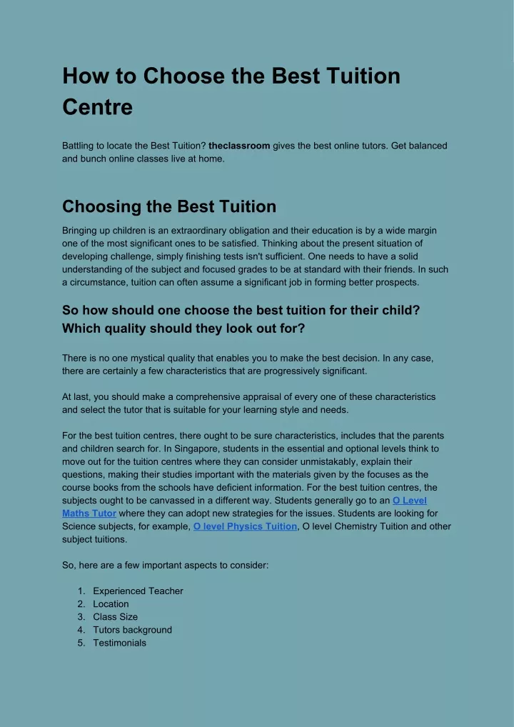 how to choose the best tuition centre