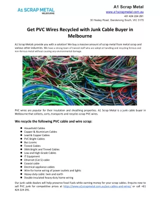 Get PVC Wires Recycled with Junk Cable Buyer in Melbourne