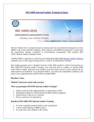 Iso 14001 Internal Auditor Course in Qatar | Iso Environmental Internal Auditor Training in Qatar
