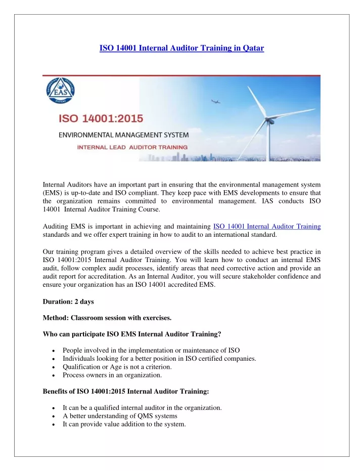 iso 14001 internal auditor training in qatar