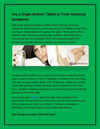 Use a Single Ambien Tablet to Treat Insomnia Symptoms