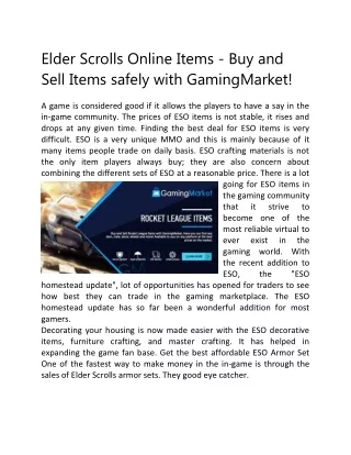 Elder Scrolls Online Items - Buy and Sell Items safely with GamingMarket!