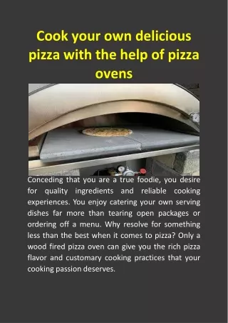 Cook your own delicious pizza with the help of pizza ovens