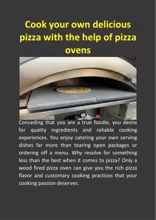 cook your own delicious pizza with the help of pizza ovens