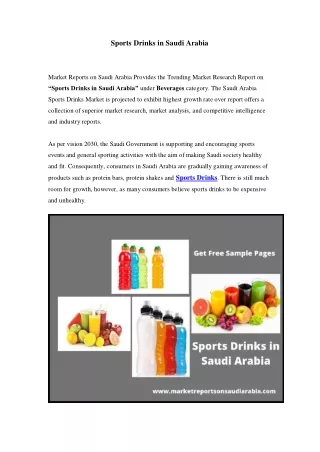 Saudi Arabia Sports Drinks Market: Growth, Opportunity and Forecast Till 2023