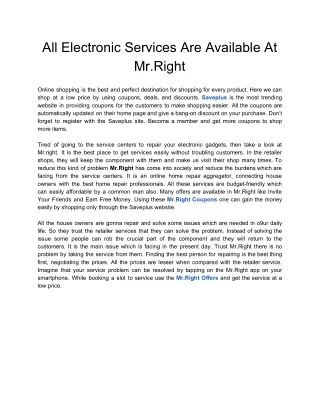 All Electronic Services Are Available At Mr.Right