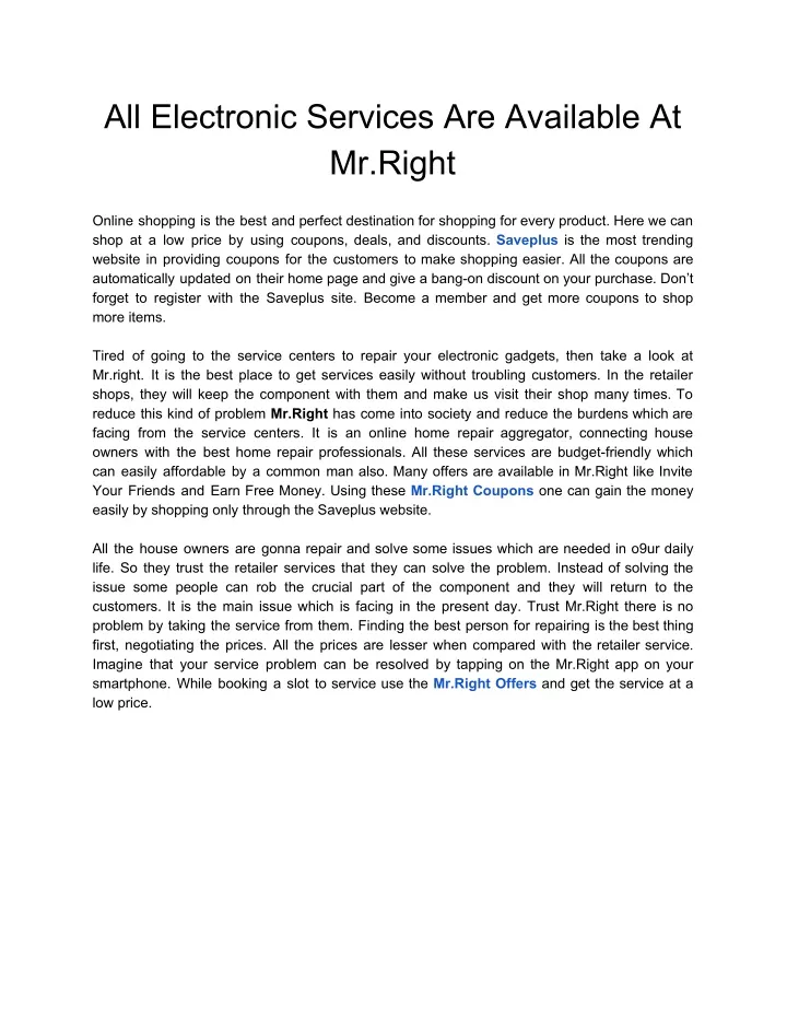 all electronic services are available at mr right