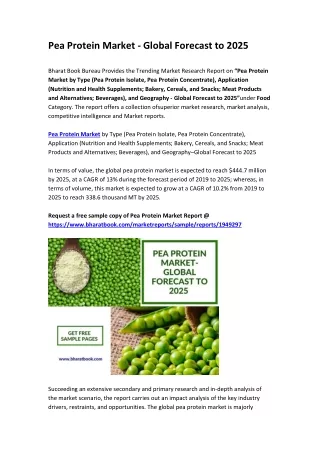 Pea Protein Market - Global Forecast to 2025