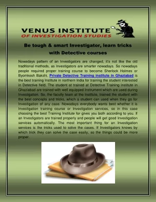 Be tough &amp; smart investigator, learn tricks with detective courses