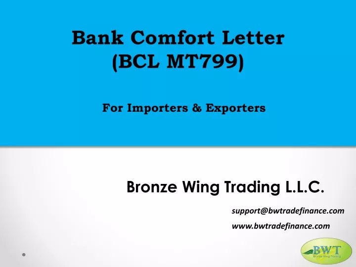 bank comfort letter bcl mt799