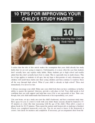 10 TIPS FOR IMPROVING YOUR CHILD’S STUDY HABITS