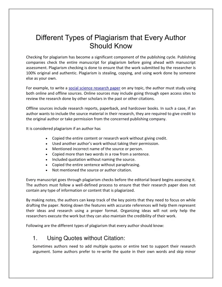 different types of plagiarism that every author