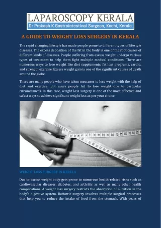 A Guide to Weight Loss Surgery in Kerala | Dr K Prakash
