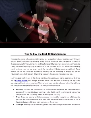 Tips To Buy the Best 3D Body Scanner