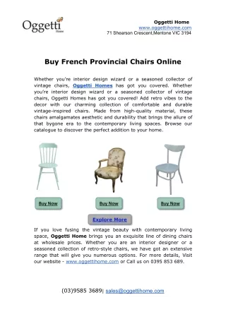 Buy French Provincial Chairs Online