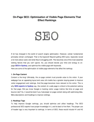 On-Page SEO: Optimisation of Visible Page Elements That Effect Rankings