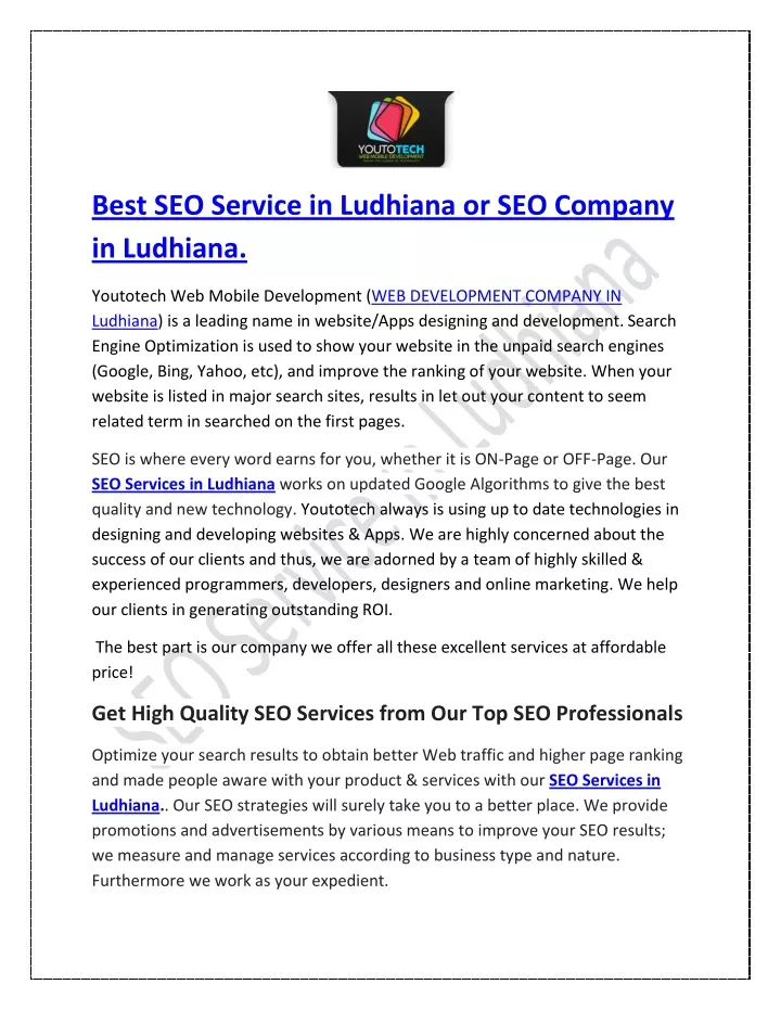 best seo service in ludhiana or seo company