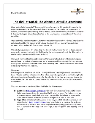 The Thrill at Dubai: The Ultimate Dirt Bike Experience