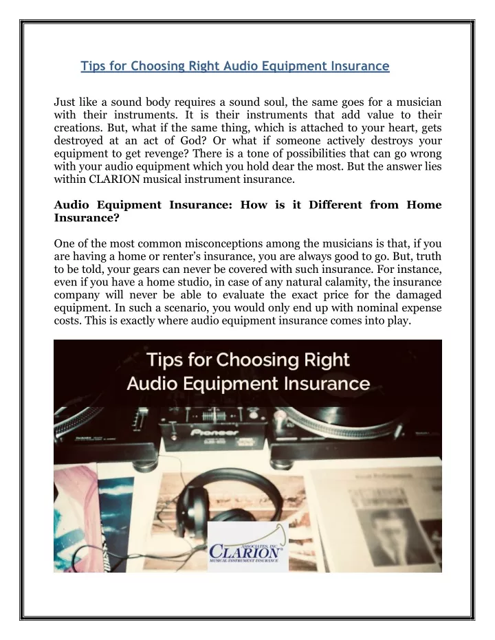 tips for choosing right audio equipment insurance