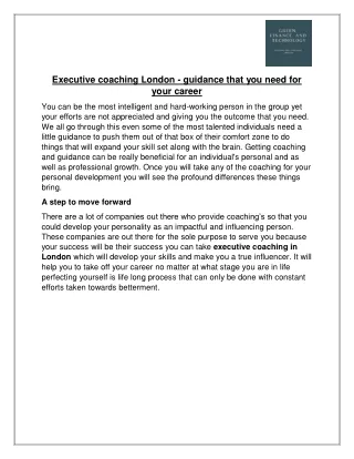 Executive coaching London- guidance that you need for your career
