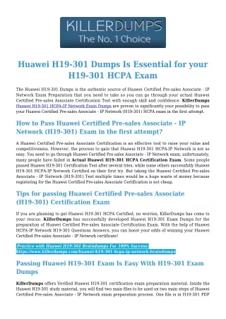 Huawei H19-301 Dumps PDF with Verified H19-301 Answers by KillerDumps