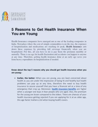 5 Reasons to Get Health Insurance When You are Young