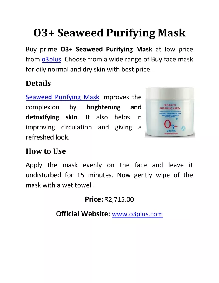 o3 seaweed purifying mask