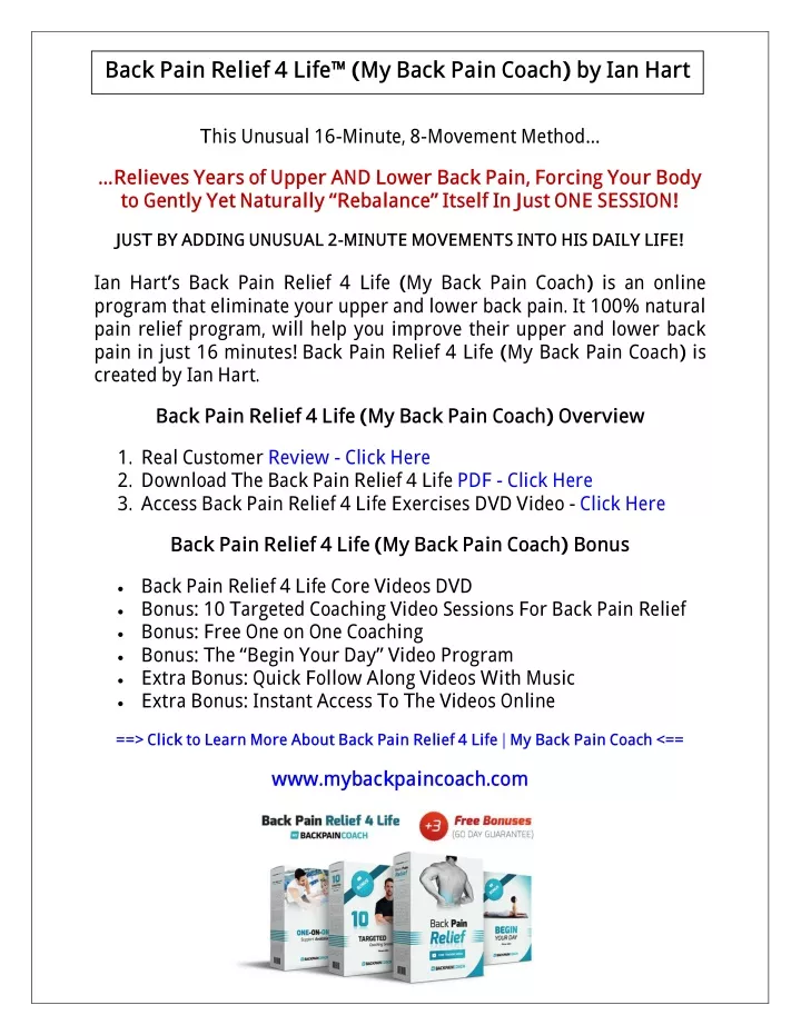 back pain relief 4 life my back pain coach