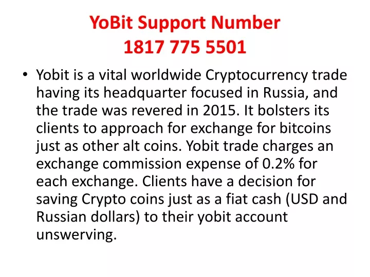 yobit support number 1817 775 5501