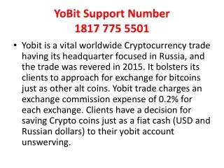 Yobit Support  1817-775-5501 Phone Number