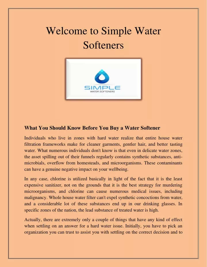 welcome to simple water softeners