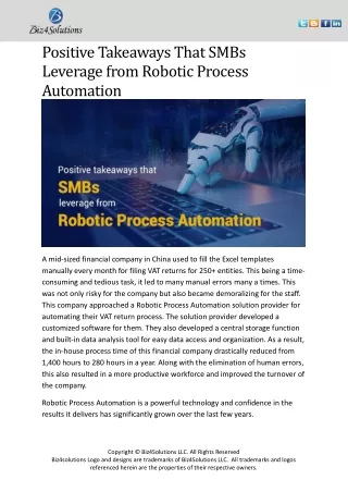 Positive Takeaways That SMBs Leverage from Robotic Process Automation