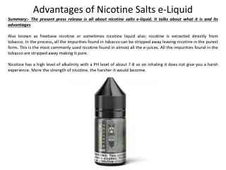 Advantages of Nicotine Salts e-Liquid