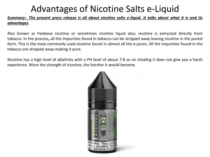 advantages of nicotine salts e liquid
