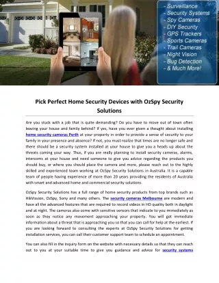 Pick Perfect Home Security Devices with OzSpy Security Solutions