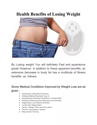 Health Benefits of Losing Weight