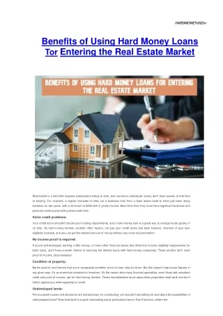 Benefits of Using Hard Money Loans for Entering the Real Estate Market