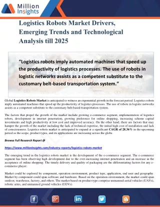 Logistics Robots Market Drivers, Emerging Trends and Technological Analysis till 2025