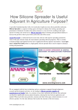 How Silicone Spreader Is Useful Adjuvant In Agriculture Purpose?