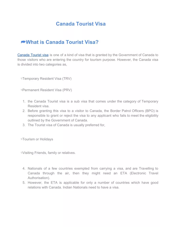 canada tourist visa