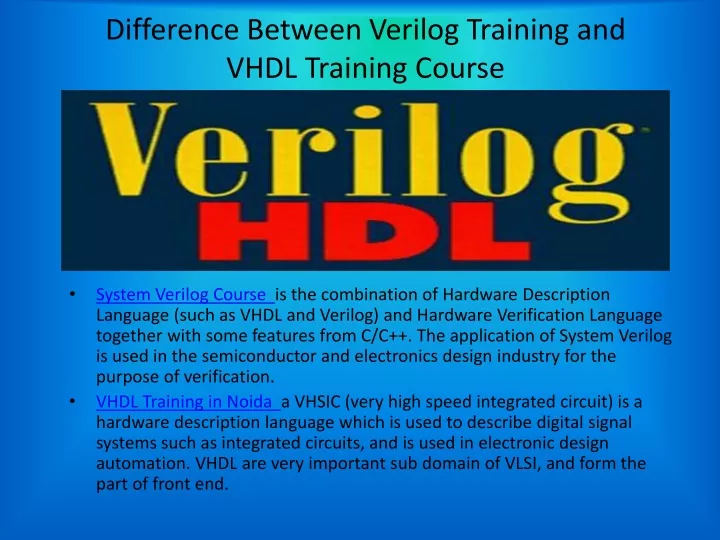difference between verilog training and vhdl training course