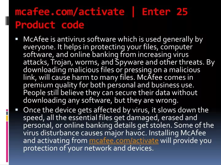 mcafee com activate enter 25 product code